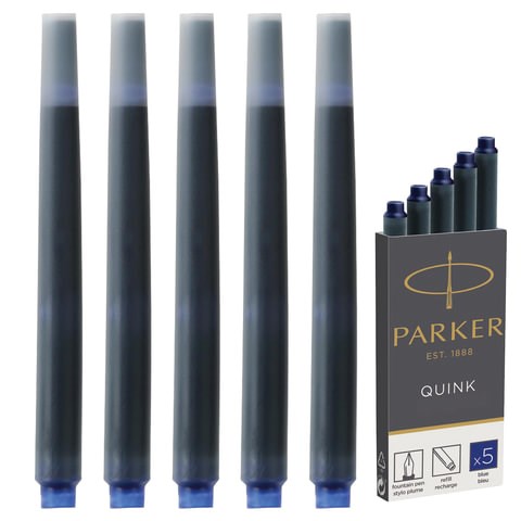 Картриджи чернильные PARKER "Cartridge Quink", КОМПЛЕКТ 5 штук, синие, 1950384 142388