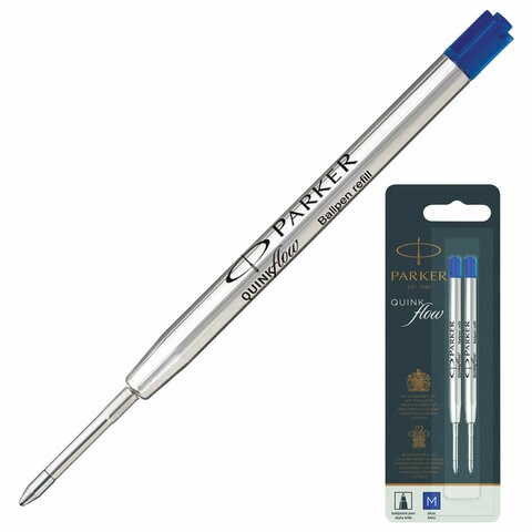 Стержень шариковый PARKER "Quinkflow", КОМПЛЕКТ 2 шт., металлический, 98 мм, узел 1 мм, блистер, синий, 1950373 170381