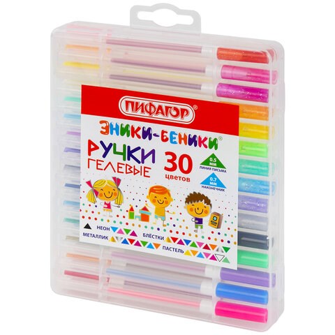 Ручки гелевые ПИФАГОР, НАБОР 30 ЦВЕТОВ, "ЭНИКИ-БЕНИКИ", линия письма 0,5 мм, 143825 143825