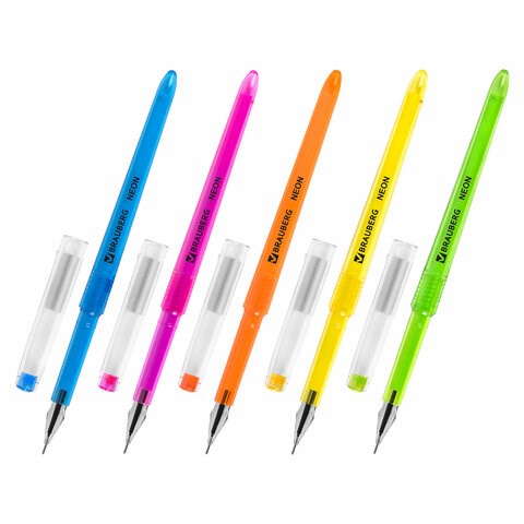 Ручка гелевая BRAUBERG DIAMOND NEON, ЧЕРНАЯ, корпус ассорти, игольчатый узел 0,5 мм, линия письма 0,25 мм, 144132 144132