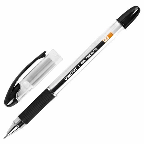 Ручка гелевая с грипом ОФИСМАГ "M-555", ЧЕРНАЯ, игольчатый наконечник 0,5 мм, линия письма 0,35 мм, 144213 144213