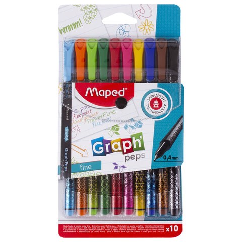Набор капиллярных ручек (линеров) MAPED 10 шт., "Graph'Peps", АССОРТИ, трехгранные, 0,4 мм, 749050 143362