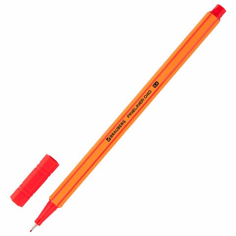 Ручка капиллярная (линер) КРАСНАЯ, BRAUBERG "FINE 040", шестигранная, линия письма 0,4 мм, 144142 144142