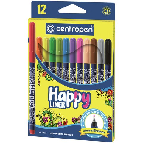 Ручки капиллярные (линеры) 12 ЦВЕТОВ CENTROPEN "Happy Liner", линия письма 0,3 мм, 2521/12, 2 2521 1202 143684
