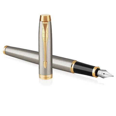 Ручка перьевая PARKER "IM Core Brushed Metal GT", серебристый матовый лак, позолота, синяя, 1931649 142540