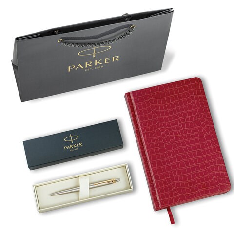 Ручка шариковая PARKER "Jotter Core Stainless Steel GT", ежедневник А5 красный, пакет, 880888 880888