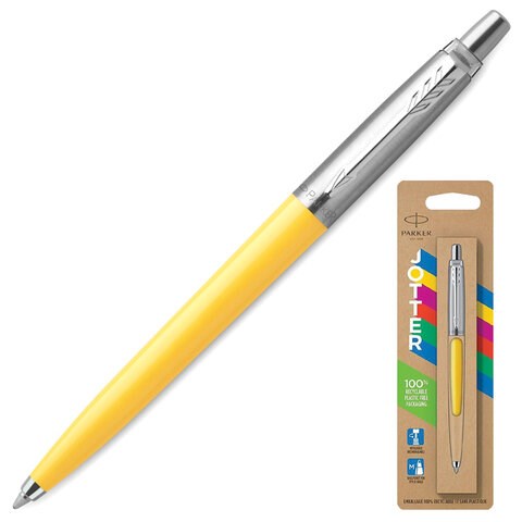 Ручка шариковая PARKER "Jotter Orig Yellow", корпус желтый, нержавеющая сталь, блистер, синяя, 2076056 143862
