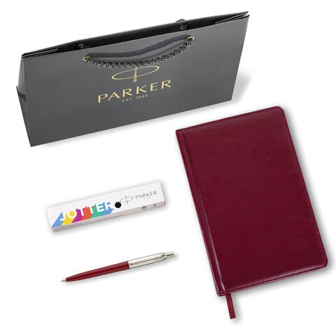 Ручка шариковая PARKER "Jotter Plastic CT", корпус красный, ежедневник А5 красный, пакет, 880897 880897