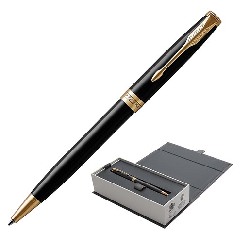 Ручка шариковая PARKER "Sonnet Core Lacquer Black GT", корпус черный глянцевый лак, позолоченные детали, черная, 1931497 142339