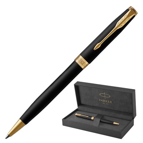 Ручка шариковая PARKER "Sonnet Core Matt Black GT", черный матовый лак, позолота, черная, 1931519 142359