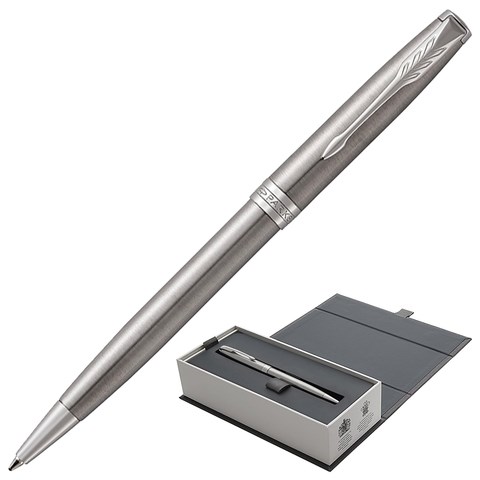 Ручка шариковая PARKER "Sonnet Core Stainless Steel CT", корпус серебристый, палладиевые детали, черная, 1931512 142367