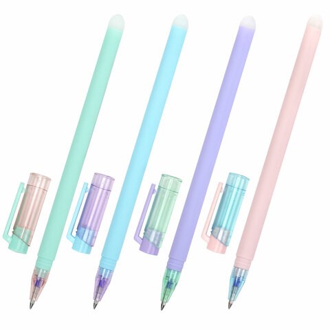 Ручка стираемая гелевая ЮНЛАНДИЯ "Лимонад", СИНЯЯ, прорезиненный корпус ассорти, узел 0,5 мм, линия письма 0,35 мм, 143654 143654