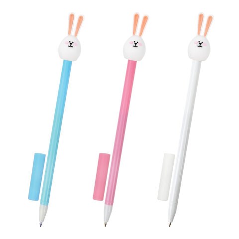 Ручка с топпером шариковая ЮНЛАНДИЯ "Ушастый зайка", корпус ассорти, СИНЯЯ, пишущий узел 0,7 мм, 143782 143782