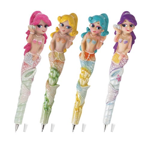 Ручка фигурная "РУСАЛОЧКИ", СИНЯЯ, 4 дизайна ассорти, линия письма 0,5 мм, дисплей, BRAUBERG, 142761 142761