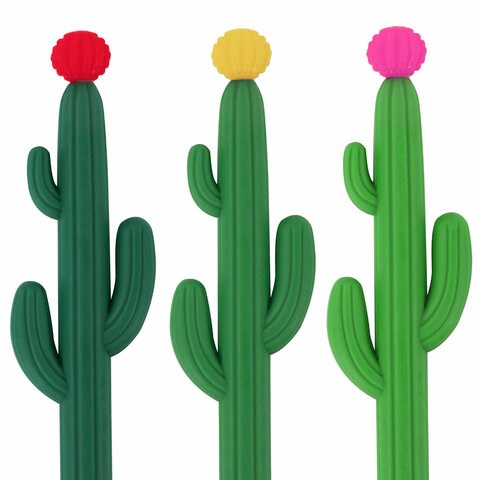 Ручка фигурная шариковая ЮНЛАНДИЯ "Кактус", мягкий силиконовый корпус, ассорти, СИНЯЯ, пишущий узел 0,7 мм, 143774 143774