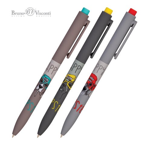 Ручка шариковая автоматическая BRUNO VISCONTI "FunClick", СИНЯЯ, "Псы на стиле", ассорти, линия письма 0,5 мм, 20-0297/08 144182