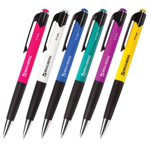 Ручка шариковая автоматическая с грипом BRAUBERG "Concept", СИНЯЯ, корпус ассорти, узел 0,7 мм, линия письма 0,35 мм, 141156 141156