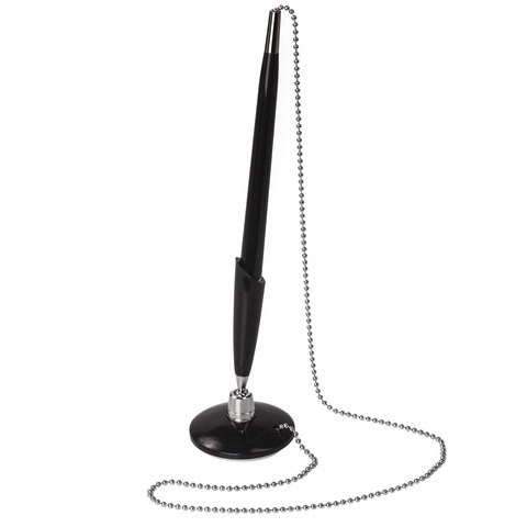 Ручка шариковая настольная BRAUBERG "Стенд-Пен Блэк1", СИНЯЯ, цепочка, корпус черный, линия письма 0,5 мм, 140889 140889