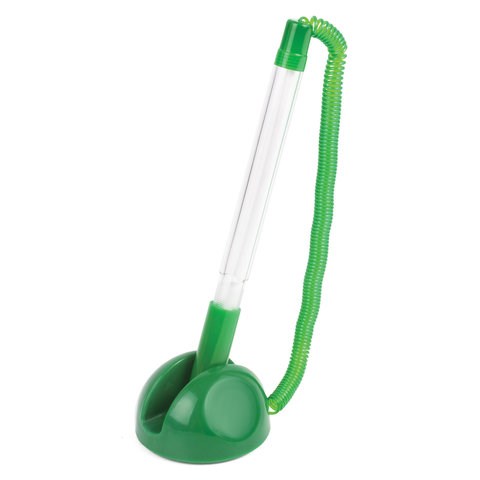 Ручка шариковая настольная BRAUBERG "Стенд-Пен", СИНЯЯ, пружинка, корпус зеленый, линия письма 0,5 мм, 141350 141350