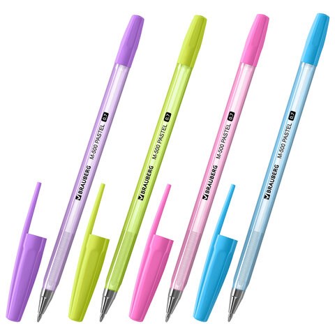 Ручка шариковая BRAUBERG "M-500 PASTEL", СИНЯЯ, корпус ассорти, узел 0,7 мм, линия письма 0,35 мм, 143450 143450
