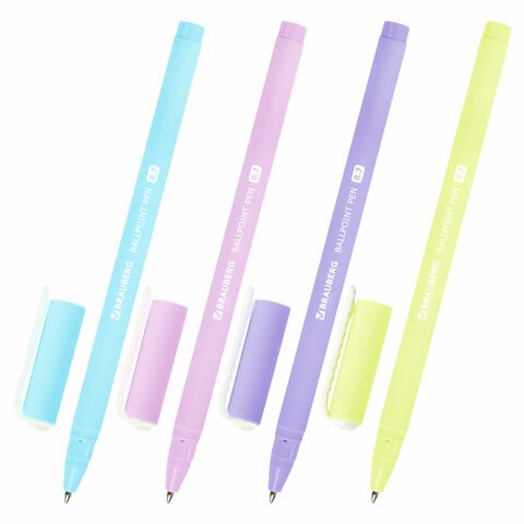 Ручка шариковая BRAUBERG SOFT TOUCH STICK "PASTEL" СИНЯЯ, мягкое покрытие, корпус ассорти, узел 0,7 мм, 143698 143698