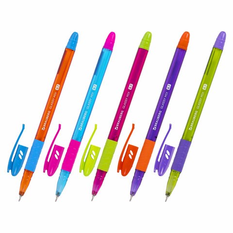 Ручка шариковая масляная с грипом BRAUBERG GLASSY MIX, СИНЯЯ, корпус ассорти, линия письма 0,35 мм, 144106 144106