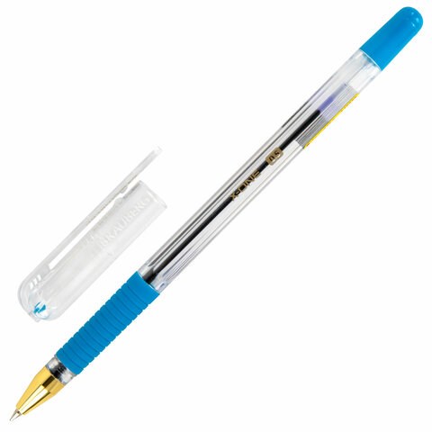 Ручка шариковая с грипом BRAUBERG "X-ONE", СИНЯЯ, корпус прозрачный, узел 0,5 мм, линия письма 0,35 мм, 143985 143985