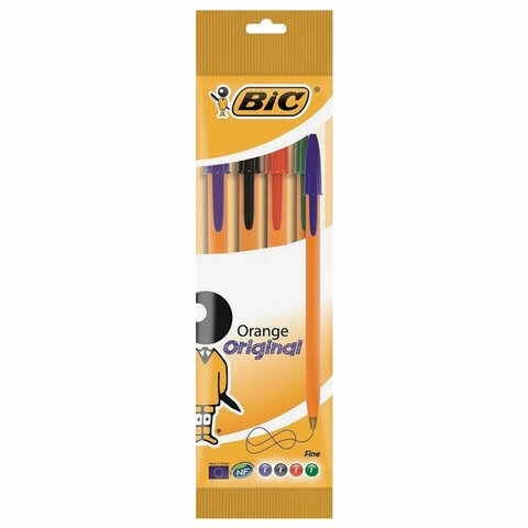 Ручки шариковые BIC "Orange Original", НАБОР 4 ЦВЕТА, узел 0,8 мм, линия 0,3 мм, пакет, 8308541 140966