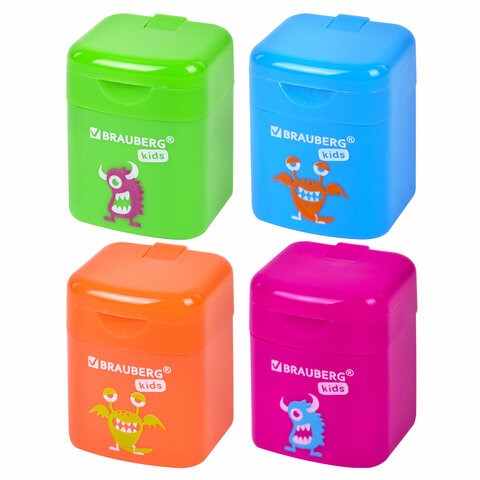 Точилка BRAUBERG KIDS "Монстрик", с контейнером, корпус ассорти, 271946 271946