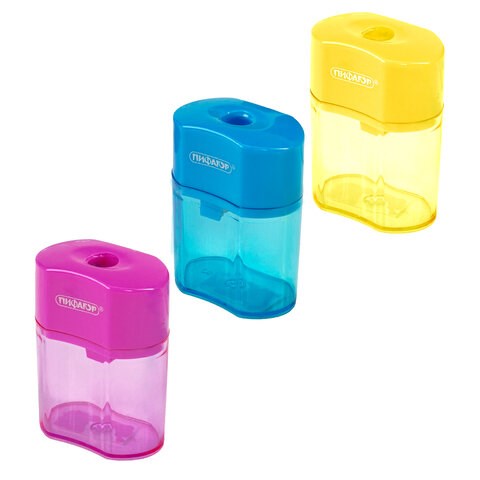 Точилка ПИФАГОР "Ergo", с контейнером, пластиковая, корпус ассорти, 228437 228437