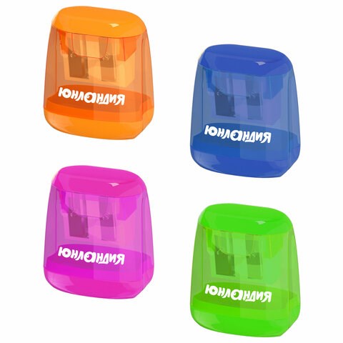 Точилка с контейнером для простых и утолщенных карандашей ЮНЛАНДИЯ "СУНДУЧОК", 2 отверстия, 272506 272506