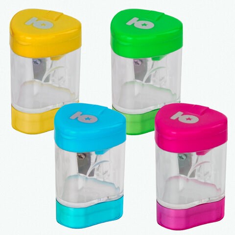 Точилка ЮНЛАНДИЯ "Трио +", со стирательной резинкой, с контейнером, пластиковая, ассорти, 228439 228439