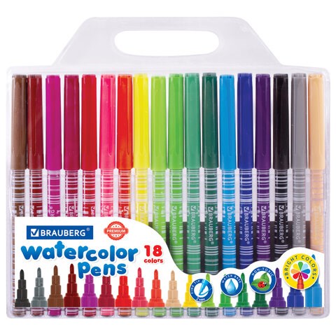 Фломастеры BRAUBERG "PREMIUM", 18 цветов, КОРПУС С ПЕЧАТЬЮ, вентилируемый колпачок, ПВХ-упаковка с европодвесом, 151943 151943