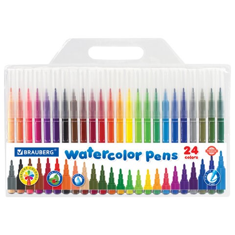 Фломастеры BRAUBERG "PREMIUM", 24 цвета, КЛАССИЧЕСКИЕ, вентилируемый колпачок, ПВХ-упаковка с европодвесом, 151936 151936