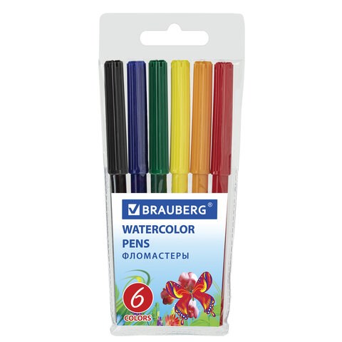 Фломастеры BRAUBERG "Wonderful butterfly", 6 цветов, вентилируемый колпачок, пластиковая упаковка, увеличенный срок службы, 150521 150521