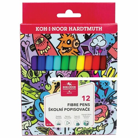 Фломастеры KOH-I-NOOR "TEENAGE" 1002, 12 цветов, смываемые, картонная упаковка, европодвес, 771002AB23KS 152612