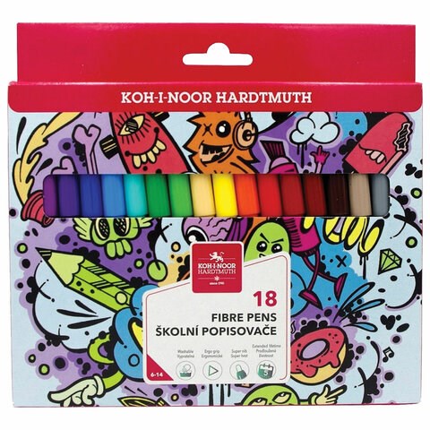 Фломастеры KOH-I-NOOR "TEENAGE" 1002, 18 цветов, смываемые, картонная упаковка, европодвес, 771002AH23KS 152613