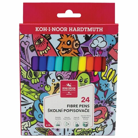 Фломастеры KOH-I-NOOR "TEENAGE" 1002, 24 цвета, смываемые, картонная упаковка, европодвес, 771002BD23KS 152614