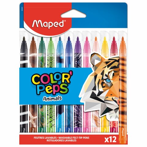 Фломастеры MAPED (Франция) "Animals" 12 цветов, смываемые, вентилируемый колпачок, 845403 152643