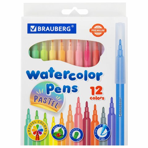 Фломастеры пастельные 12 цветов, вентилируемый колпачок BRAUBERG "PREMIUM", картонная коробка, 152197 152197
