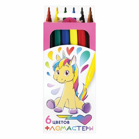 Фломастеры ПИФАГОР "ЕДИНОРОГ", 6 цветов, вентилируемый колпачок, 152447 152447