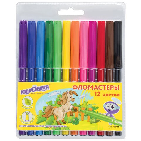 Фломастеры ЮНЛАНДИЯ 12 цветов, "УРОКИ РИСОВАНИЯ", вентилируемый колпачок, ПВХ, 151416 151416