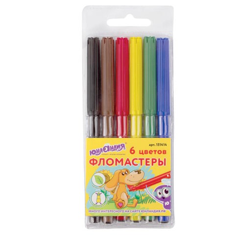 Фломастеры ЮНЛАНДИЯ 6 цветов, "УРОКИ РИСОВАНИЯ", вентилируемый колпачок, ПВХ, 151414 151414