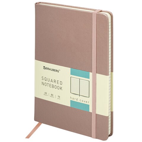 Блокнот А5 (148x218 мм), BRAUBERG "Metropolis Special", под кожу, 80 л., резинка, клетка, медный, 113334 113334