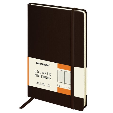Блокнот А5 (148x218 мм), BRAUBERG "Metropolis", балакрон, 80 л., резинка, клетка, коричневый, 111586 111586