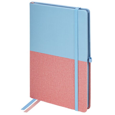 Блокнот А5 (148х218 мм), BRAUBERG "DUO", под кожу с резинкой, 80 л., клетка, голубой/розовый, 113432 113432
