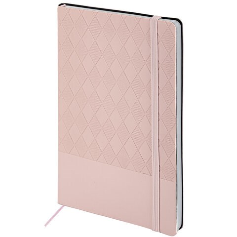 Блокнот А5 138x213 мм, BRAUBERG "Tissage", под кожу, 80 л., резинка, клетка, нежно-розовый, 116604 116604