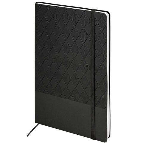 Блокнот А5 138x213 мм, BRAUBERG "Tissage", под кожу, 80 л., резинка, клетка, черный, 116601 116601