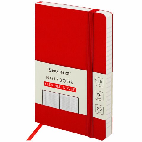 Блокнот МАЛЫЙ ФОРМАТ (91х140 мм) А6, BRAUBERG ULTRA, под кожу, 80 г/м2, 96 л., клетка, красный, 113025 113025