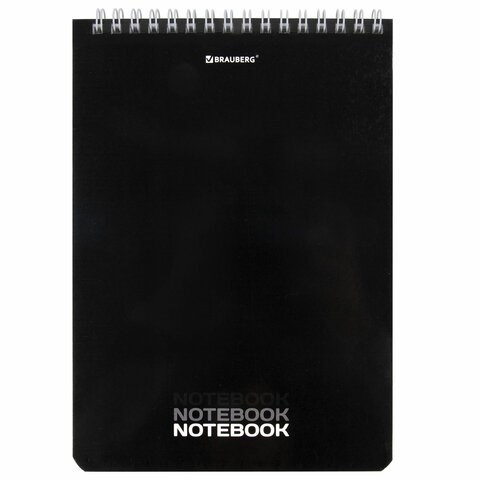 Блокнот А5 (146х206 мм), 60 л., гребень, картон, жесткая подложка, клетка, BRAUBERG, "Black", 114365 114365